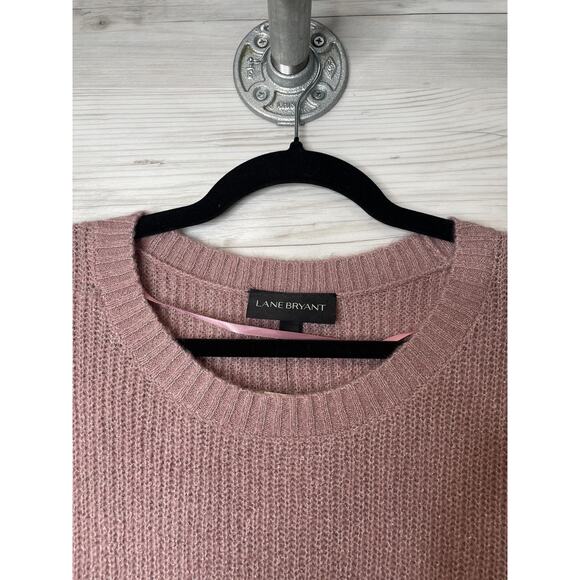 Lane Bryant Sweater Womens 14/16 Pink Scallop Hem Metallic Knit Pullover New - Picture 2 of 12